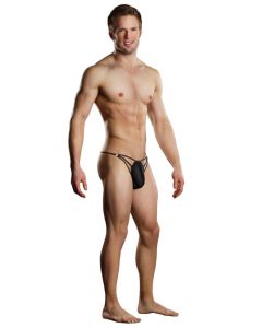 Male Power G-String w/Straps & Rings Black